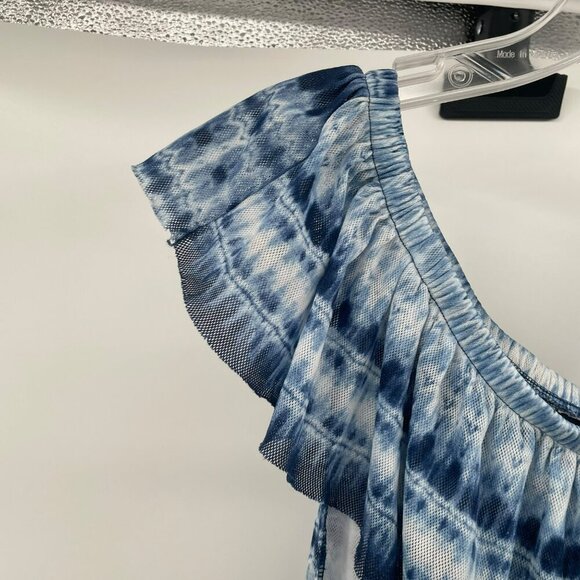 Chaps Womens Off Shoulder Top Blue/Multi Striped Size 1X Sheer - Picture 5 of 8